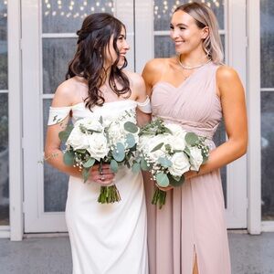 Birdy Grey Bridesmaid Dress, Size Medium, Convertible Dress, Taupe, Slit